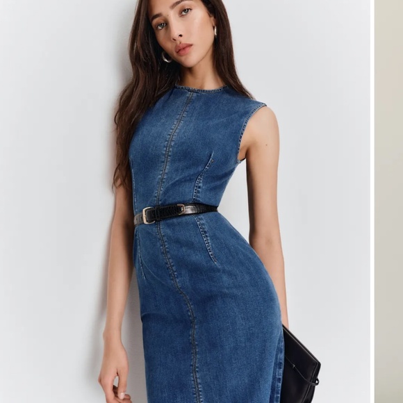 Reformation Kendi Denim Midi Dress Blue - Size 8 - Picture 2 of 6
